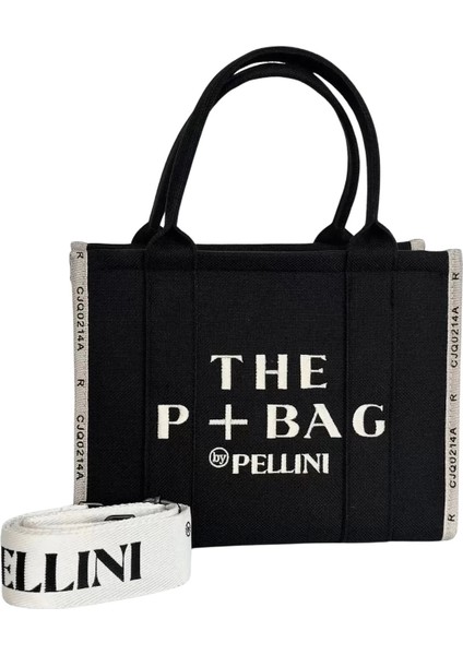 The P+Bag El ve Omuz Büyük Çanta Siyah Krem Çizgili indirimleri