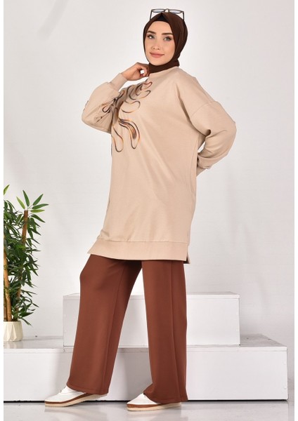 10583 Puane Iki Iplik Kumaş Örgü Desenli Sweatshirt modelleri