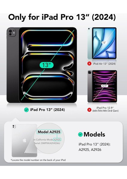 Ipad Pro 13 Inç 2024 M4 Kılıf Kalem Şarj Bölmeli Stadlı Uyku Modlu Arkası Silikon Akıllı Case