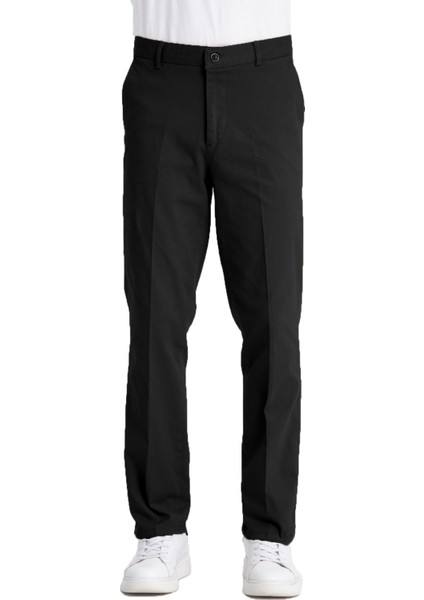 Erkek Siyah Cepli Casual Chino Regular Kesim Likralı Kanvas Pantolon