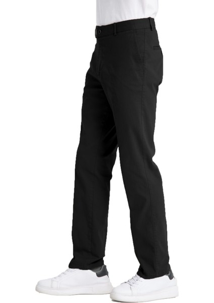 Erkek Siyah Cepli Casual Chino Regular Kesim Likralı Kanvas Pantolon