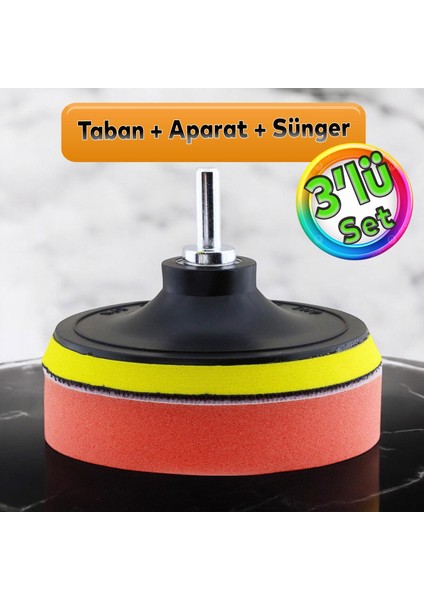 Oto Araç Araba Pasta Cila Polisaj Süngeri + 115 mm Taban + Matkap Adaptörü Parlatıcı Çizik Giderici 3'lü Set