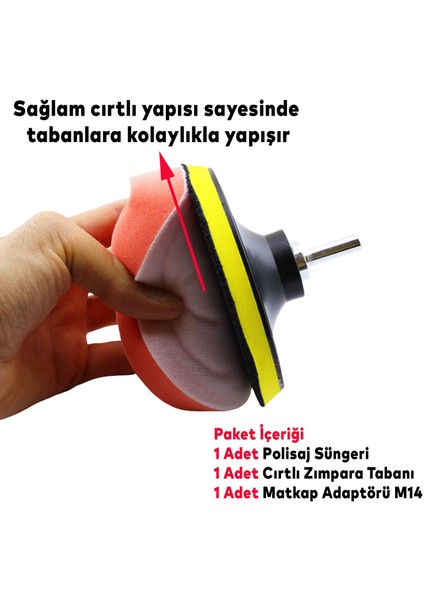Oto Araç Araba Pasta Cila Polisaj Süngeri + 115 mm Taban + Matkap Adaptörü Parlatıcı Çizik Giderici 3'lü Set