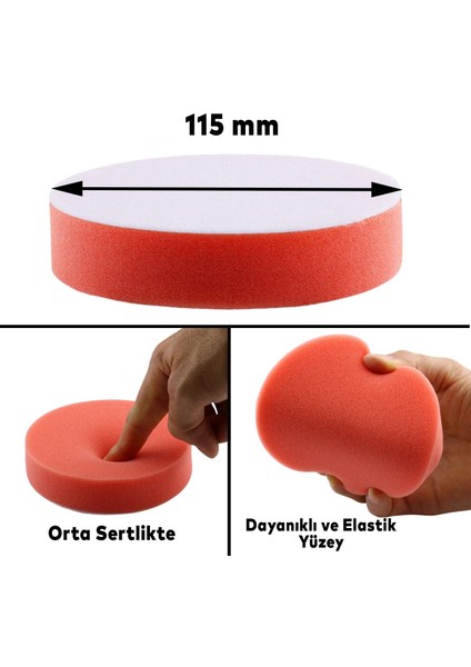 Oto Araç Araba Pasta Cila Polisaj Süngeri + 115 mm Taban + Matkap Adaptörü Parlatıcı Çizik Giderici 3'lü Set