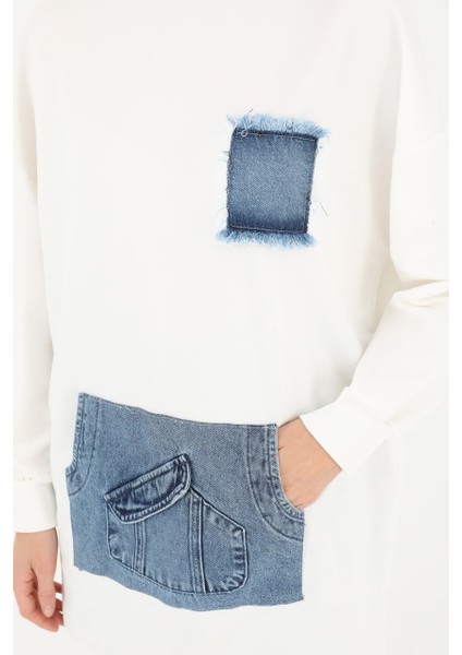 10560 Puane Iki Iplik Kumaş Kot Kanguru Cepli Sweatshirt fiyatları