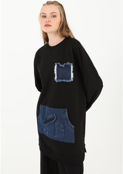 10560 Puane Iki Iplik Kumaş Kot Kanguru Cepli Sweatshirt