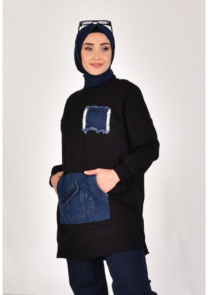 10560 Puane Iki Iplik Kumaş Kot Kanguru Cepli Sweatshirt indirimleri