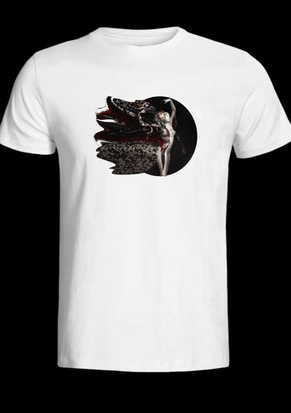 Özel Kadın Tasarımlı Ön Taraf Baskılı Handmade Exclusıve Beyaz T-Shirt Tişört