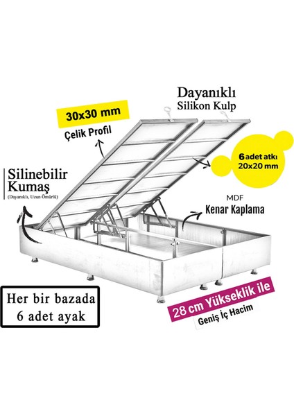 Niron Silver Yatak Baza Başlık Seti 160x200 Çift Kişilik Sert Yatak Kaydırmaz Kumaşlı Doğal Keten Sağlam Baza ve Başlık