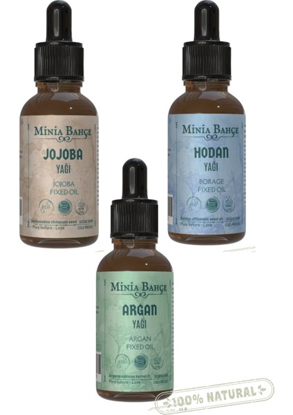 Argan Yağı, Hodan Yağı, Jojoba Yağı (3'lü Set) 30ml x 3 Adet