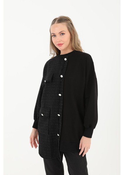 10550 Puane Iki Iplik Kumaş Örgü Detaylı Sweatshirt fiyatları