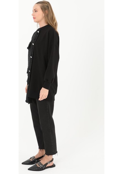 10550 Puane Iki Iplik Kumaş Örgü Detaylı Sweatshirt modelleri