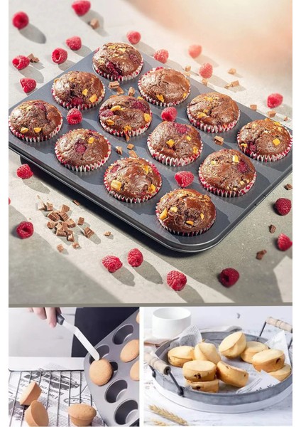 12'li Yanmaz Yapışmaz Muffin & Cupcake Kalıbı Kek Kalıbı