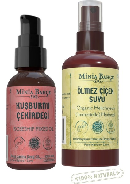 50ML Soğuk Sıkım Kuşburnu Çekirdeği Yağı, Ölmez Çiçek Suyu 150ML %100 Saf
