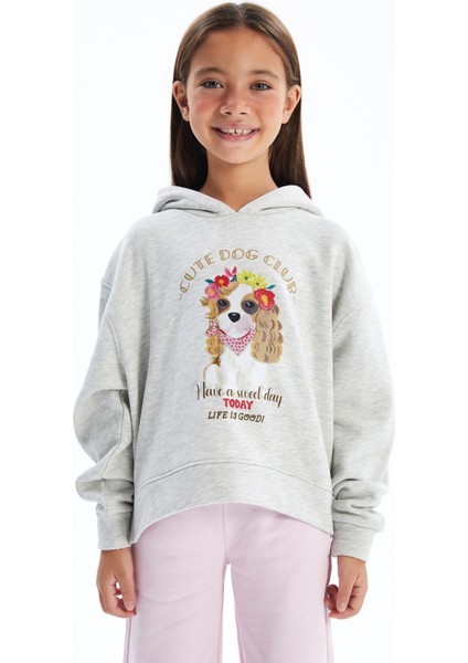 Cute Dog - Kapşonlu ve Içi Şardonlu Dijital Baskılı Sweatshirt - Gri Renk fiyatları