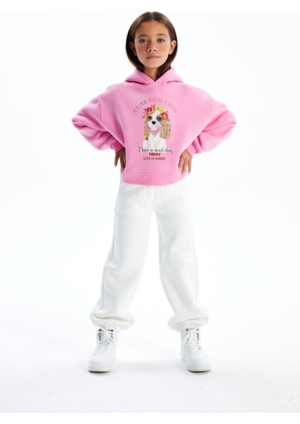 Cute Dog - Kapşonlu ve Içi Şardonlu Dijital Baskılı Sweatshirt - Pembe Renk