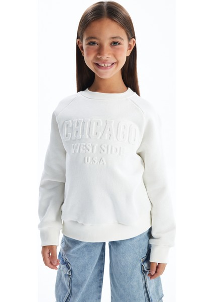 Chicago - Bisiklet Yaka Dijital Baskılı Sweatshirt - Ekru Renk fiyatları