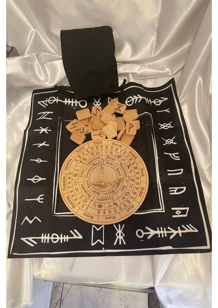 Rune Semboli Taşları Run Taşları Örtüsü Pandül Tahtası Pirinç Pandül Sunak Nordic Runes Sarkaç Seti
