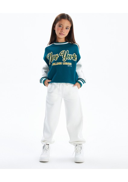 New York - Bisiklet Yaka Dijital Baskılı Sweatshirt - Yeşil Renk