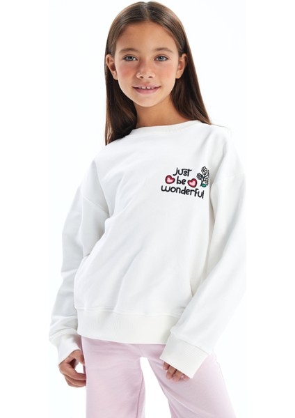 Sacaba - Bisiklet Yaka ve Içi Şardonlu Dijital Baskılı Sweatshirt - Beyaz Renk modelleri