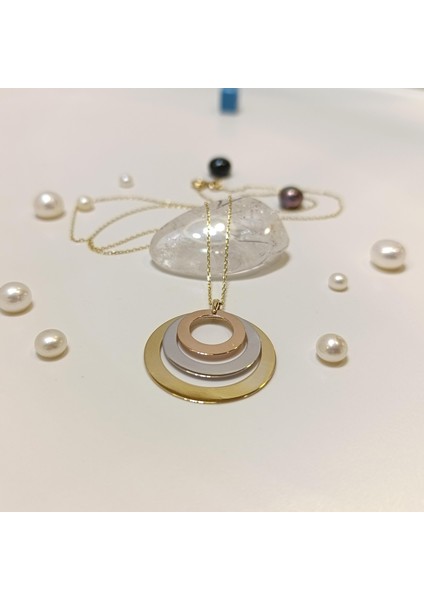 Üç Hareketli Halkalı Levha Kolye 14 Ayar Altın 4K VİDEOLU fiyatları