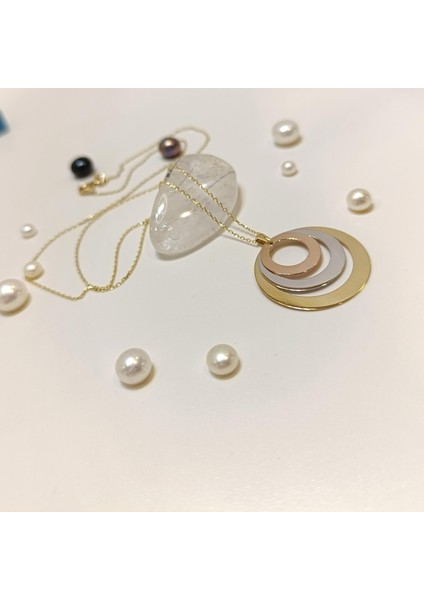 Üç Hareketli Halkalı Levha Kolye 14 Ayar Altın 4K VİDEOLU modelleri