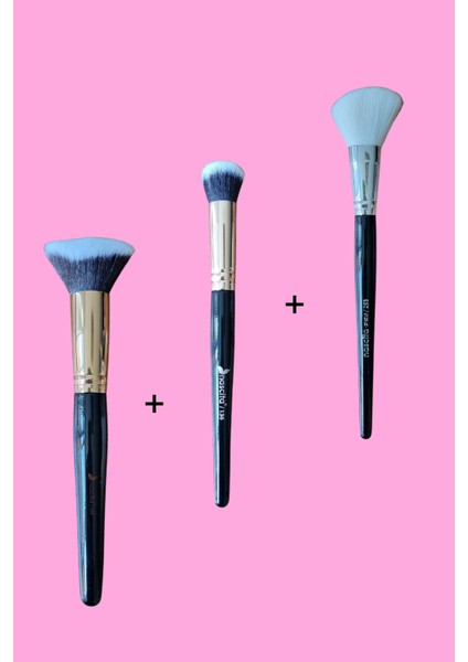 Profesyonel Oval Yapılı Kapatıcı Fırçası 136+3D Kabuki Fondöten Fırçası 0150+253 Allık Fırçası Set Sünger Hediyeli