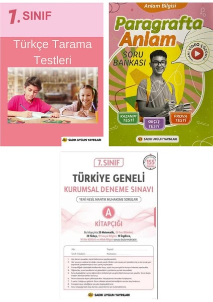 7. Sınıf Türkçe Tarama Test Sınav Kitabı - Paragraf Soru Bankası - Deneme Sınavı