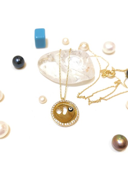 Doğum Hediyesi Bebek El ve Ayağı Kolye 14 Ayar Altın