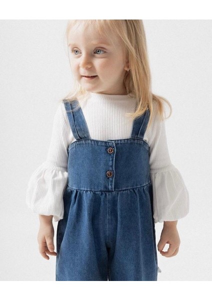 Plazzo Jean Kız Bebek Slopet ve Balon Kol Bluz Set Denim modelleri