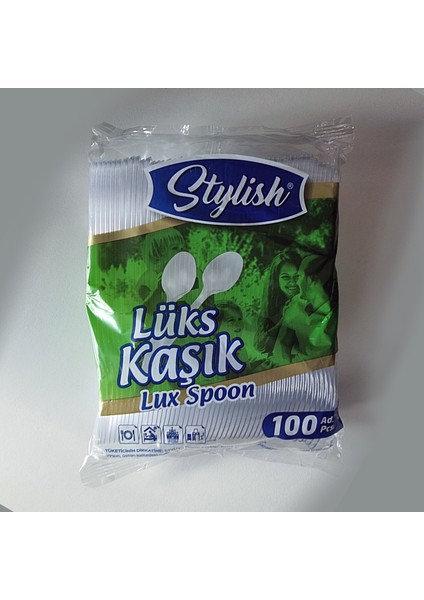 100'LÜ Lüks Sert Plastik, Desenli Kullan At Kaşık - Kristal