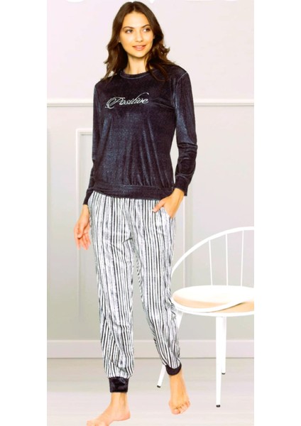 Kadife Uzun Kol Kadın Pijama Takımı