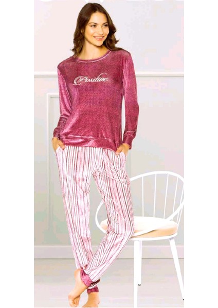 Kadife Uzun Kol Kadın Pijama Takımı