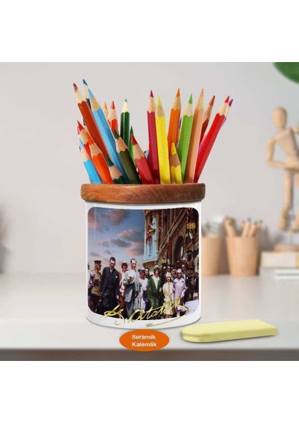 Şık Modern Mustafa Kemal Atatürk Ahşap Seramik Kalemlik-A(15) fiyatları