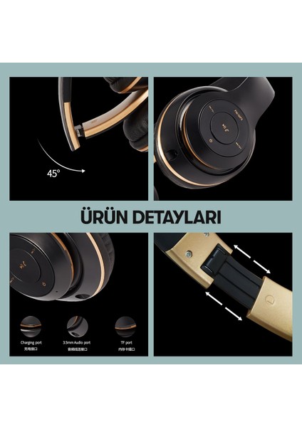 BH43 Katlanabilir Kafaüstü Bluetooth Kulaklık - Siyah indirimleri