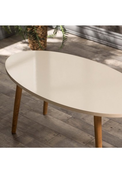 Orta Sehpa Ahşap Torna Ayak Elips Krem fiyatları