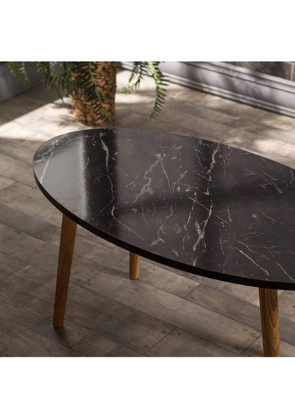 Orta Sehpa Ahşap Torna Elips Siyah Mermer Desen fiyatları