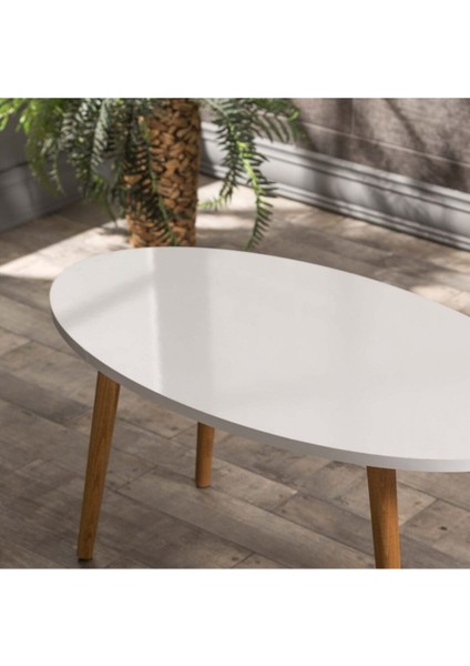 Orta Sehpa Ahşap Torna Ayak Elips Beyaz fiyatları