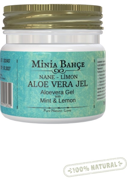 Minia Bahçe Serinletici Cilt Bakımı, Aloevera Jel, Nane ve Limon Yağı, %100 Doğal 75 ml