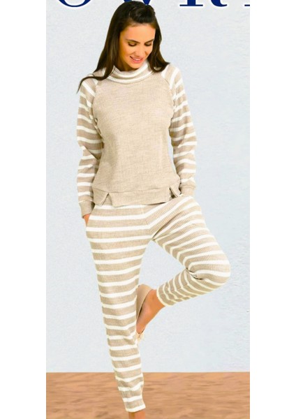 Kışlık Örme Uzun Kol Kadın Pijama Takımı
