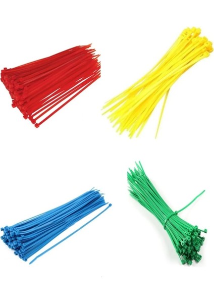 Gwest 2,5 x 100 mm (10 cm) Renkli Plastik Cırt Kelepçe Kablo Bağı 4 Renk Sarı Kırmızı Mavi Yeşil Toplam 400 Adet