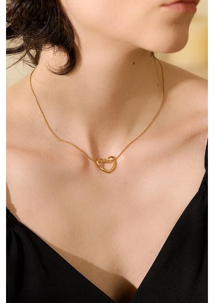 3 Boyutlu Düğümlü Kalp Uçlu Paslanmaz Çelik Kolye