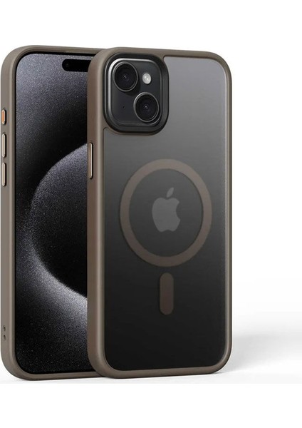 Apple iPhone 15 Uyumlu Kılıf Zebana Fros Silikon Kılıf (Kablosuz Şarj Destekli) Desert Titanyum