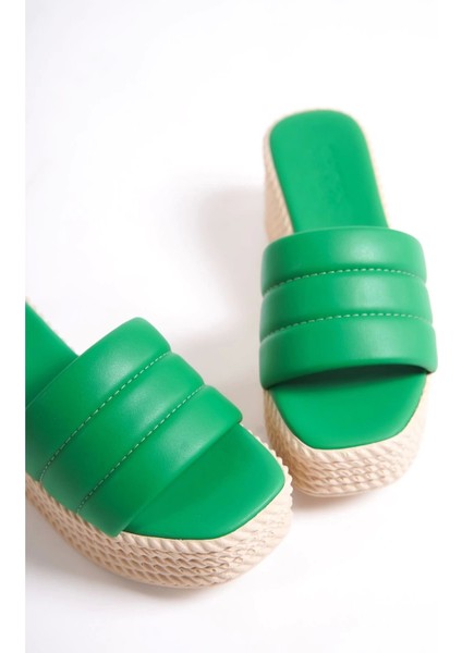 Mendal Yeşil Cilt Dolgu Topuk Terlik modelleri