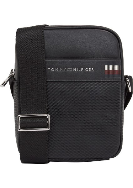 Tommy Hilfiger Siyah 18X205X5 cm Erkek Postacı Çantası Th Corp Texture Mnı Reporter