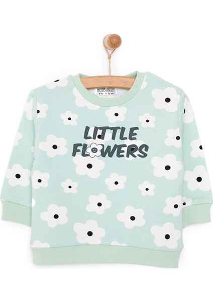 Basic Az Şardonlu Yazılı Papatya Desenli Sweatshirt Kız Bebek