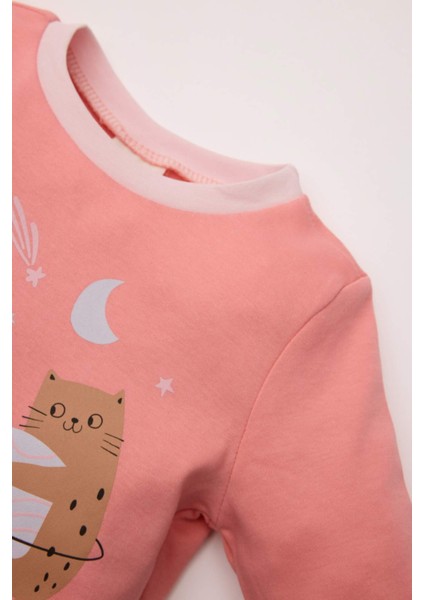 Kız Bebek Pijama Takımı Bisiklet Yaka Baskılı Uzun Kollu Üst Beli Lastikli Alt D3441A524AU
