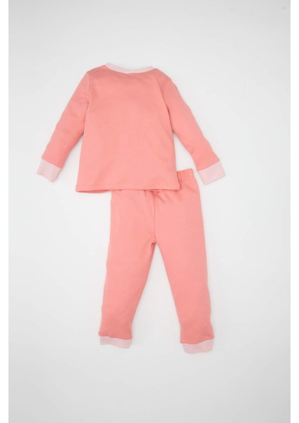 Kız Bebek Pijama Takımı Bisiklet Yaka Baskılı Uzun Kollu Üst Beli Lastikli Alt D3441A524AU