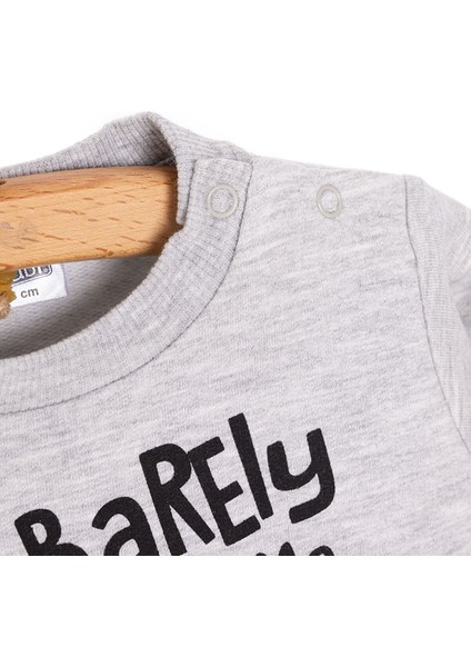 Basic Az Şardonlu Bearly Awesome Baskılı Sweatshirt Erkek Bebek