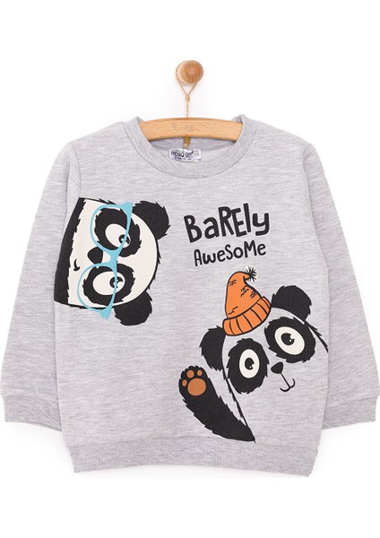 Basic Az Şardonlu Bearly Awesome Baskılı Sweatshirt Erkek Bebek